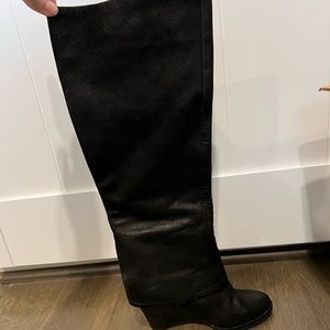Vince Camuto black wedge leather knee high boots